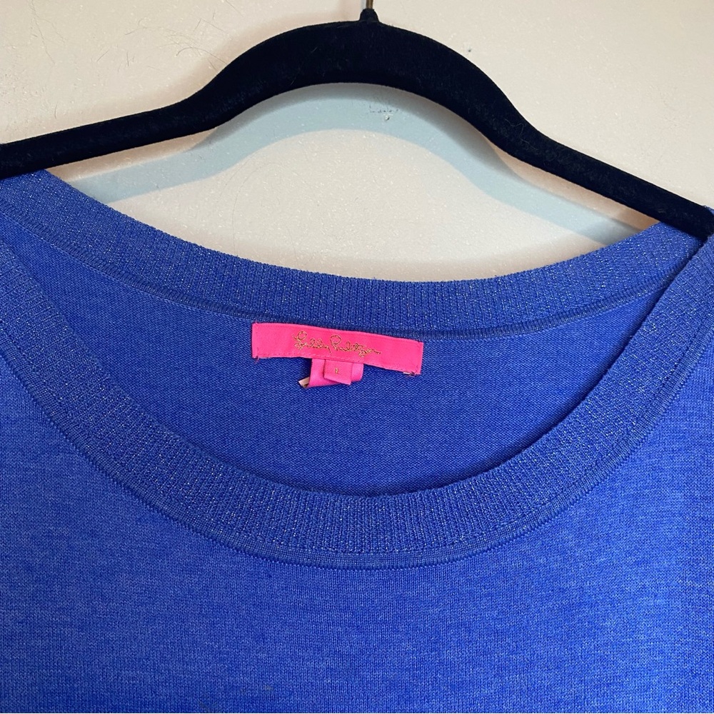 LILLY PULITZER Cobo Boatneck Sweater Heathered Crew Blue Coastal Shell Stripe L - Picture 7 of 13
